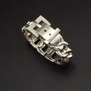 Silver solid titanium buckle style simulated diamond luxury bracelet new